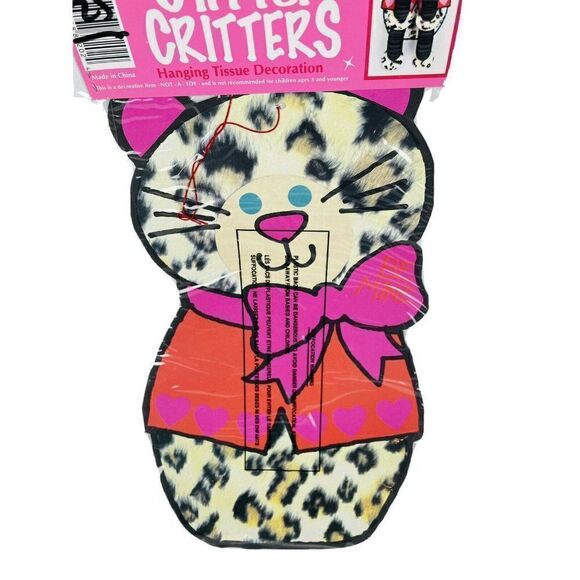 VTG 1995 NOS Eureka Glitter Critters 24" Cat Die Cut Valentine Hanging Tissue - Picture 6 of 8